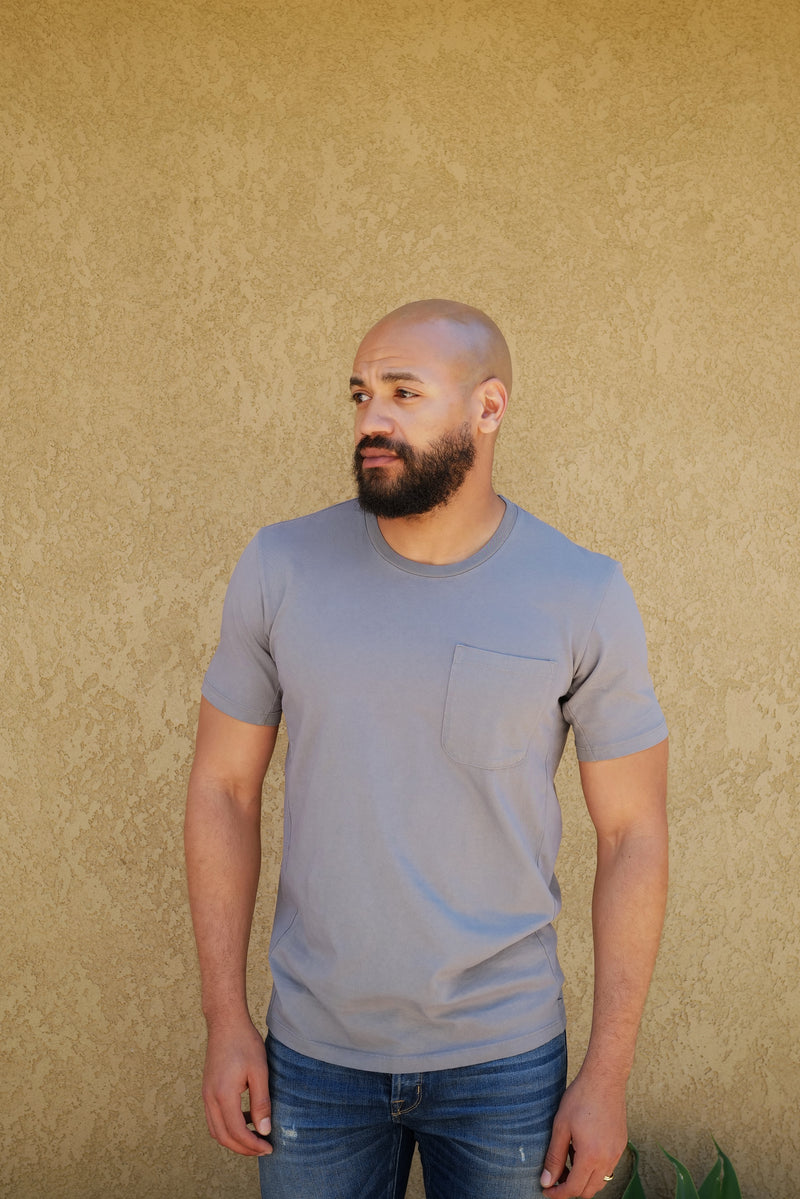 STANDARD H Signature Collection Avant T Grey fit on model outside Pocket T-shirt