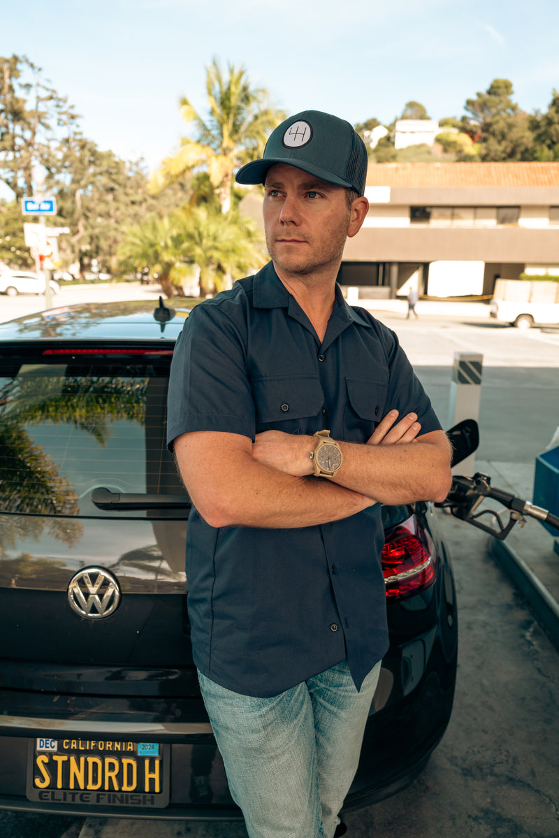 STANDARD H Mechanics Shirt Navy Gas Pump FRONT