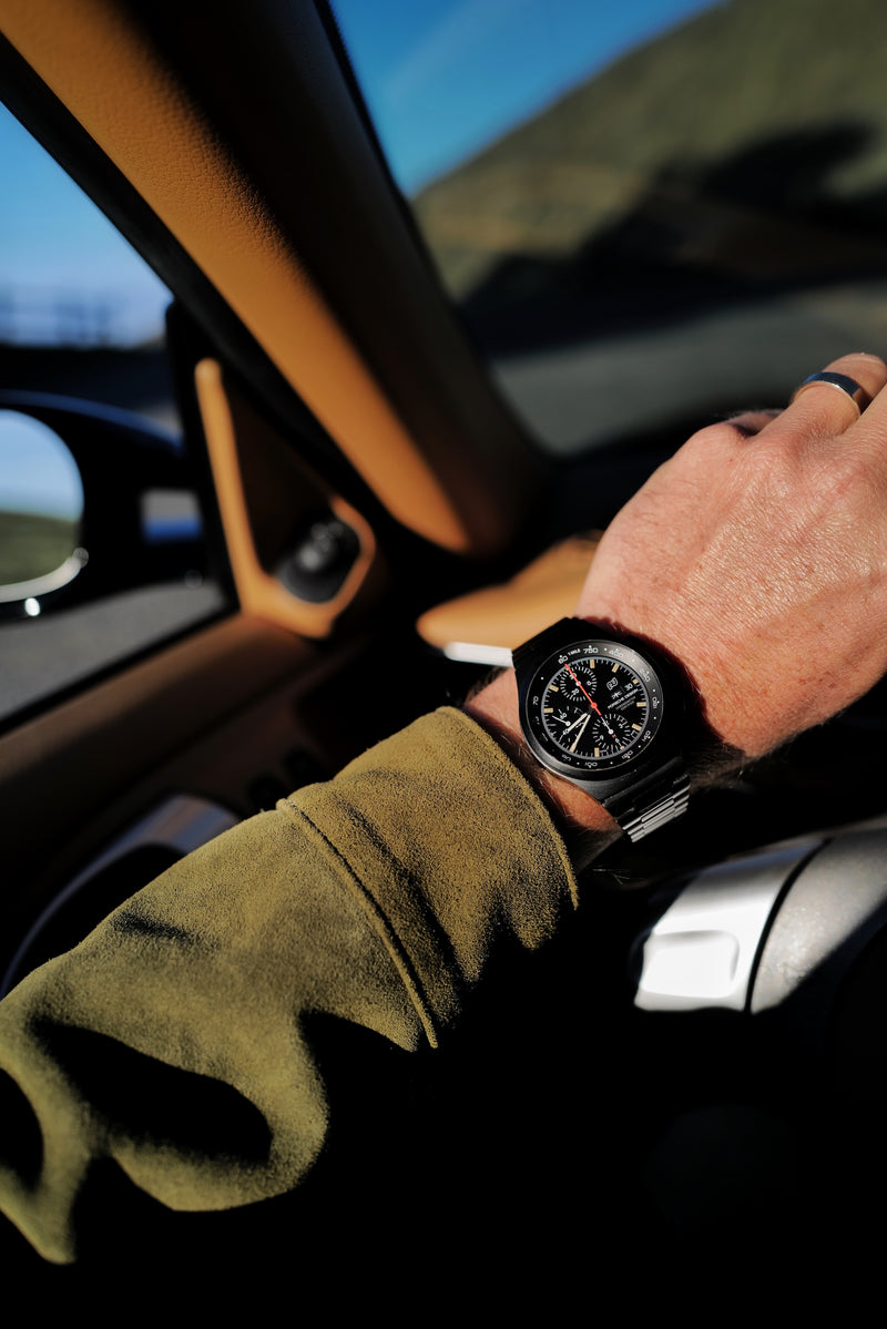 STANDARD H Mugello Suede Jacket Porsche Design Chronograph Watch Sleeve Cuff