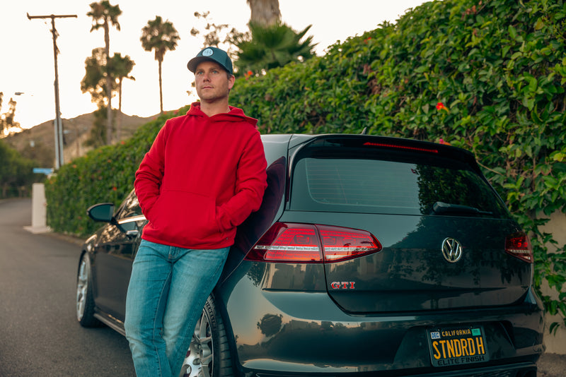 STANDARD H Vanagon Hoodie Heavyweight Hooded Longsleeve Sweatshirt Automotive Car Enthusiast Fiorano Red Menswear Fashion Apparel Shift Logo Volkswagen VW Van Bus