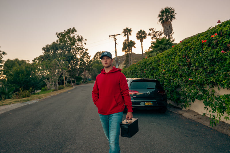 STANDARD H Vanagon Hoodie Heavyweight Hooded Longsleeve Sweatshirt Automotive Car Enthusiast Fiorano Red Menswear Fashion Apparel Shift Logo Volkswagen GTI VW Van Bus