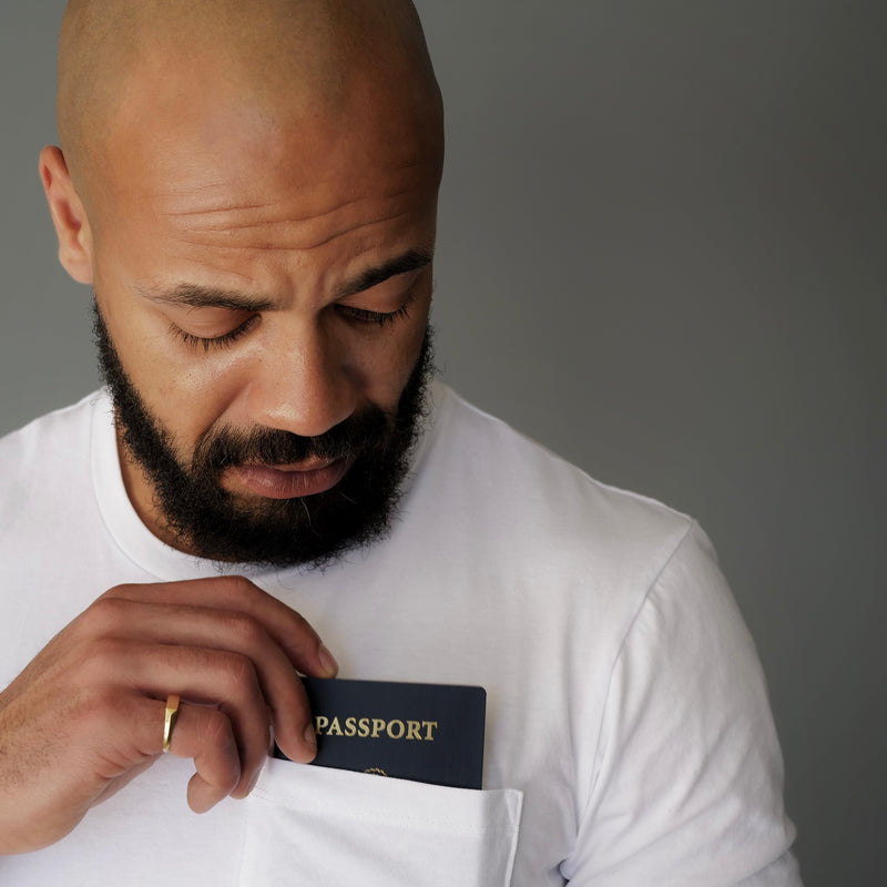 STANDARD H Signature Collection Avant T White fit on model Pocket T-shirt Passport Holder