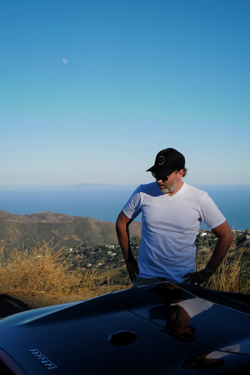 STANDARD H Aperta V-neck T-shirt White Ferrari Portofino Car Wool Acrylic Shift Logo Hat Stealth Car Auto Enthusiast Rolex Pepsi GMT Watch Leica Camera Menswear Apparel Accesories