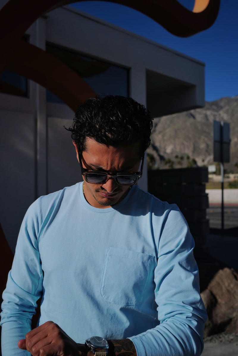 STANDARD H Avant Long Sleeve T Shirt Gulf Livery Blue Automotive Inspired Clothing Menswear Fashion Apparel Palm Springs