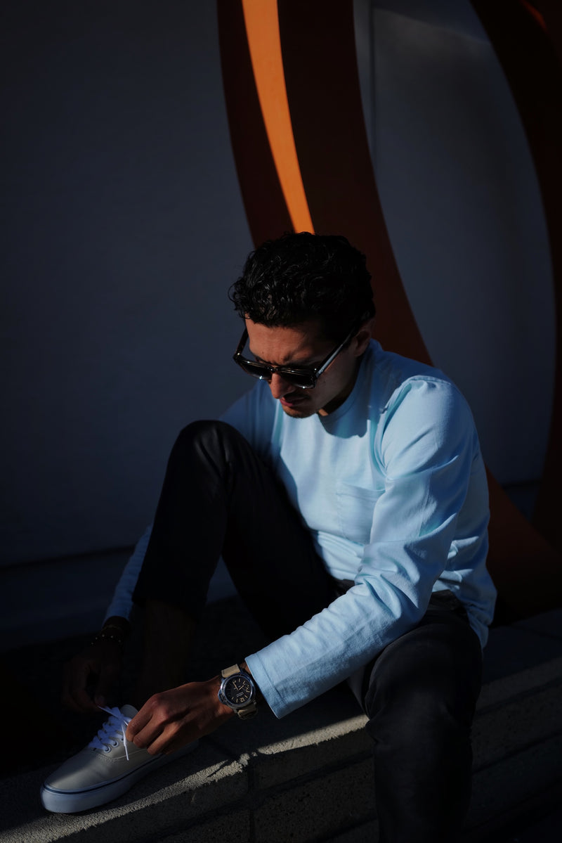 STANDARD H Avant Long Sleeve T Shirt Gulf Livery Blue Automotive Inspired Clothing Menswear Fashion Apparel Palm Springs