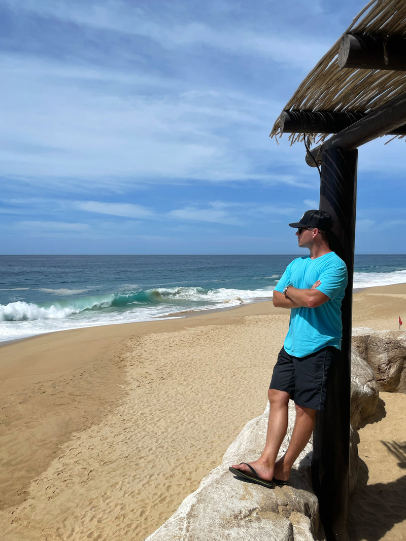 STANDARD H Signature Collection RS T-shirt Miami Blue Cabo San Lucas Travel Shift Logo Trucker Hat Black Beach Ocean View