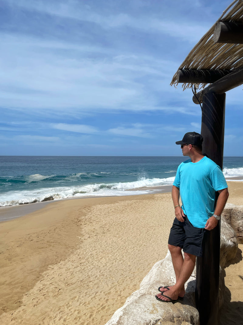 STANDARD H Signature Collection RS T-shirt Miami Blue Cabo San Lucas Travel Shift Logo Trucker Hat Black Beach Ocean View