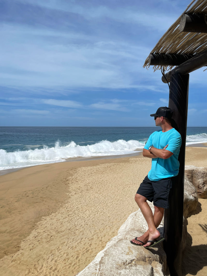 STANDARD H Signature Collection RS T-shirt Miami Blue Cabo San Lucas Travel Shift Logo Trucker Hat Black Beach Ocean View