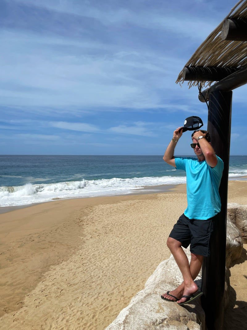 STANDARD H Signature Collection RS T-shirt Miami Blue Cabo San Lucas Travel Shift Logo Trucker Hat Black Beach Ocean View