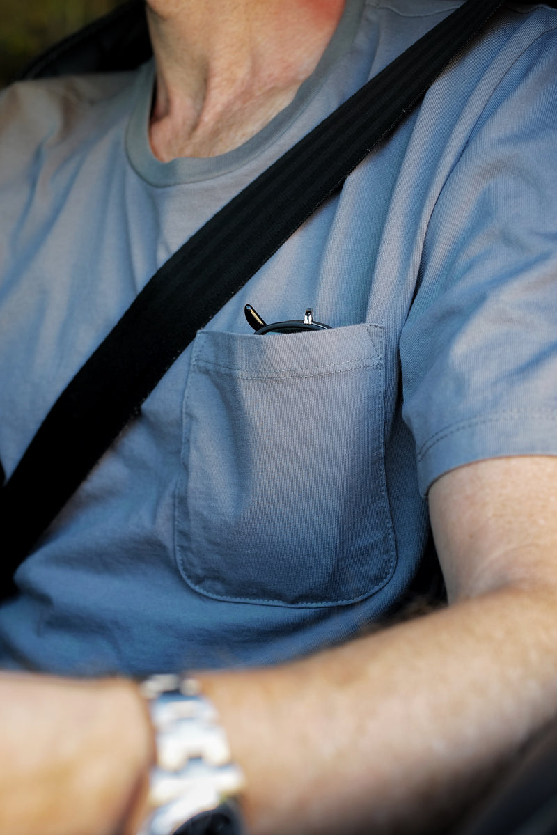 STANDARD H Signature Collection Avant T Black fit on model driving Pocket T-shirt