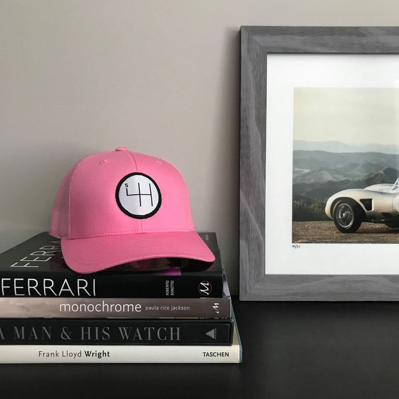 STANDARD H Garage Collection Shift Logo Trucker Hat Pink Automotive Enthusiast Car Driving Cap Bookcase Books