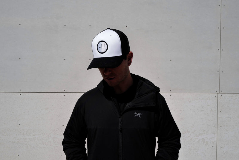 STANDARD H Garage Collection Shift Logo Trucker Hat White Black Automotive Car Enthusiast Cap Wesley Podcast Outside